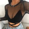 Baddie Fishnet Sexy Long Sleeve Crop Top