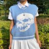 Baddie Skull Print Sleeveless Preppy Style Knitted Sweater (Many Colors)