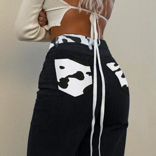 Baddie Patchwork Cow Print Jean