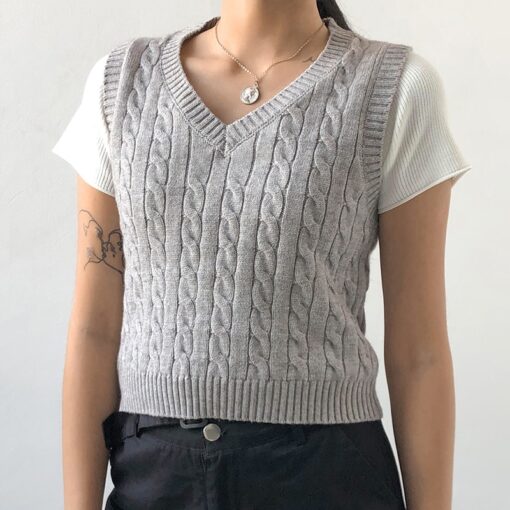 Baddie Preppy Style Knitted Sleeveless Sweater