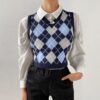 Baddie Vintage Argyle Plaid Knitted Crop Sweater