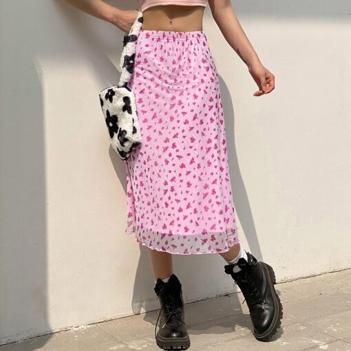 Baddie Floral Print High Waist Midi Skirt