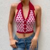 Heart Print Baddie Halter Knitted Crop Top