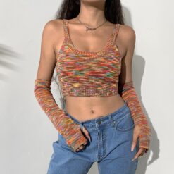 Tie Dye Print Baddie Knitted with Sleeves Crop Top