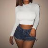 Solid Basic Long Sleeve Casual Baddie Crop Top