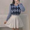 Casual Plaid Argyle Style Vintage Knit Baddie Sweater