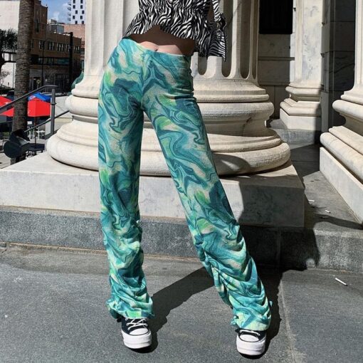 Abstract Pattern Ruched Printed Baddie Pant