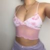 Floral Print Baddie Sexy Lace Mesh Cami Top