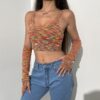 Tie Dye Print Baddie Knitted with Sleeves Crop Top