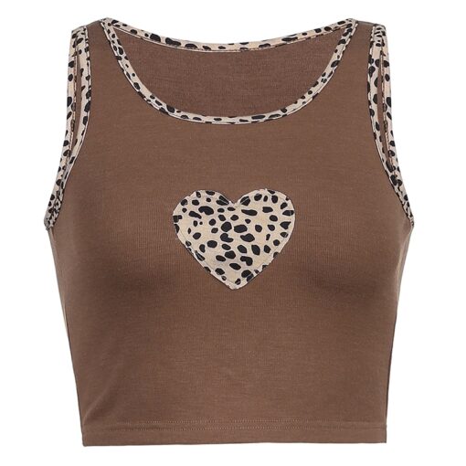 Casual Summer Leopard Heart Baddie Crop Top