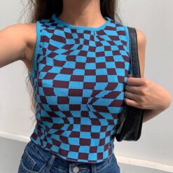 Plaid Baddie Knitted Tank Top