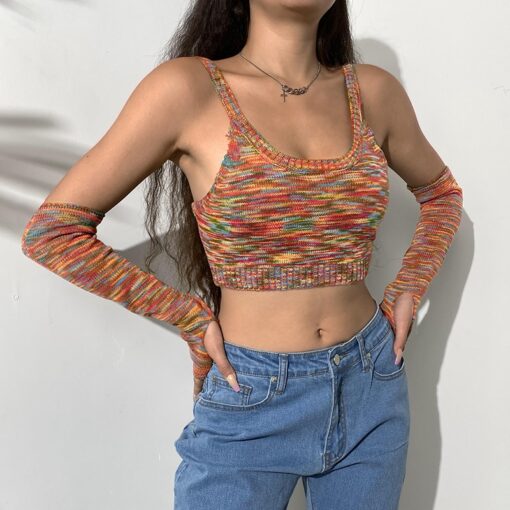 Tie Dye Print Baddie Knitted with Sleeves Crop Top