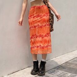 Summer Floral Print Baddie Midi Skirt