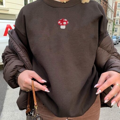 Brown Casual Mushroom Crewneck Baddie Sweatshirt