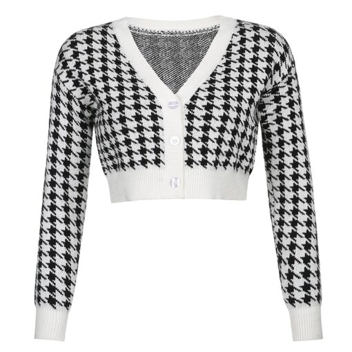 Baddie Chic Houndstooth Print Vintage Crop Top