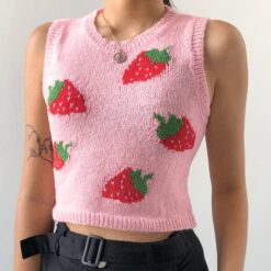 Pink Sweat Strawberry Baddie Tank Knitted Crop Top