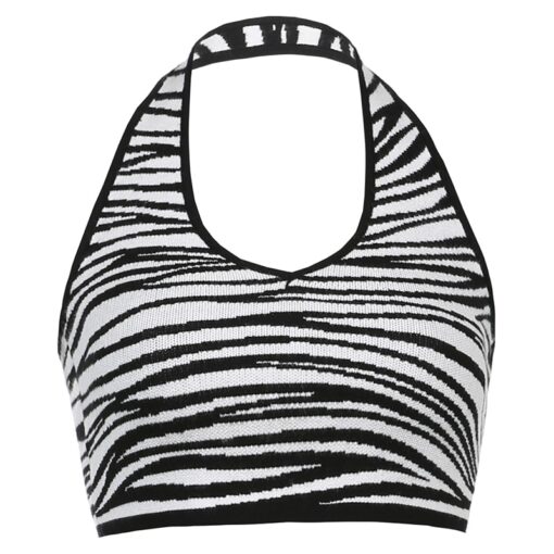 Zebra Print Sexy Knitted Baddie Halter Top
