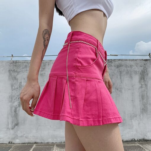 Punk Baddie Denim Mini Pleated Skirt