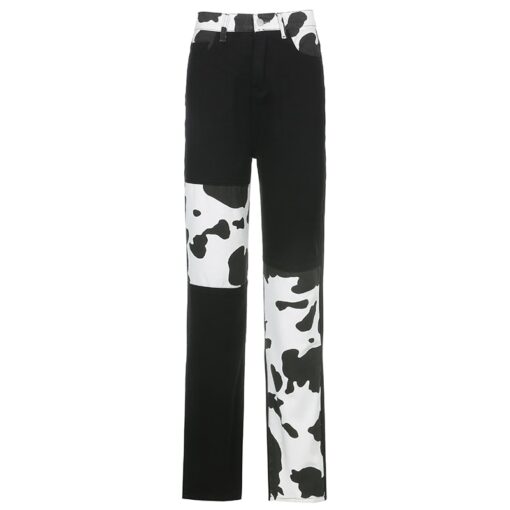 Baddie Patchwork Cow Print Jean