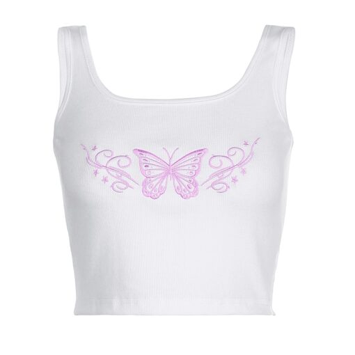 Embroidery Butterfly Summer Baddie Tank Top