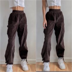 Baddie Casual Elastic Loose Corduroy Pant