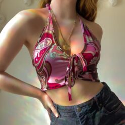 Printed Pattern Sexy Baddie Halter Top