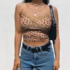 Lace Leopard Frill Spaghetti Strap Cami Top