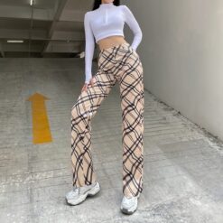 Baddie Checkered Print High Waist Streetwear Pant