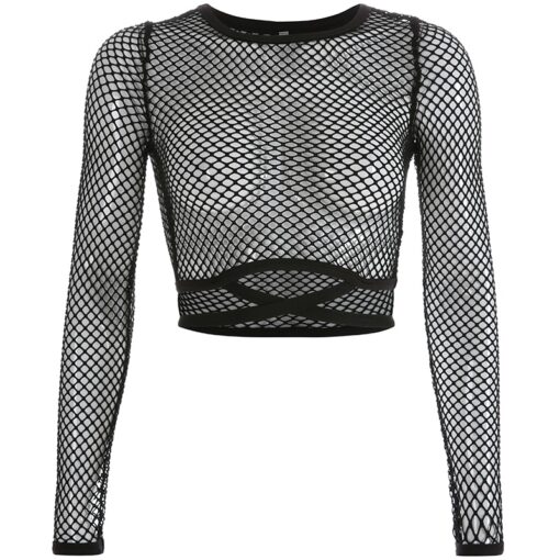 Baddie Fishnet Sexy Long Sleeve Crop Top