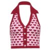 Heart Print Baddie Halter Knitted Crop Top