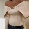 Baddie Ribbed Off Shoulder Chic Long Sleeve Sweater