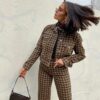 Baddie Houndstooth Plaid Vintage Crop Jacket