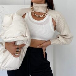 Casual Knitted Turtleneck Crop Top