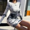 Baddie Chic Drawstring Tie Dye Long Sleeve Dress