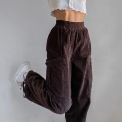 Baddie Casual Elastic Loose Corduroy Pant