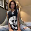 Baddie Skull Print Sleeveless Preppy Style Knitted Sweater (Many Colors)