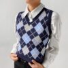 Baddie Vintage Argyle Plaid Knitted Crop Sweater