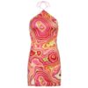 Baddie Wave Pattern Backless Halter Dress