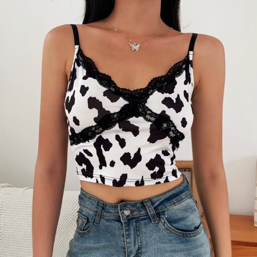 Summer Baddie Lace Cow Print Cami Top