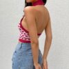 Heart Print Baddie Halter Knitted Crop Top