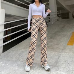 Baddie Checkered Print High Waist Streetwear Pant