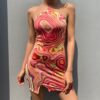 Baddie Wave Pattern Backless Halter Dress