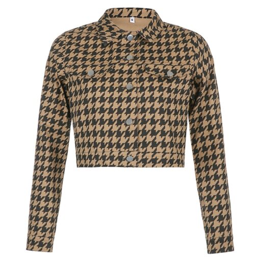 Baddie Houndstooth Plaid Vintage Crop Jacket