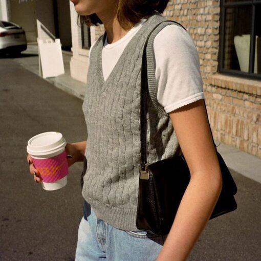 Baddie Preppy Style Knitted Sleeveless Sweater