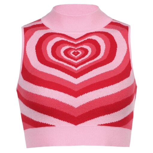 Heart Sleeveless Knitted Crop Top Baddie Sweater