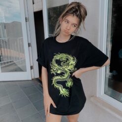 Casual Loose Oversized Dragon Printed Yk2 T Shirt