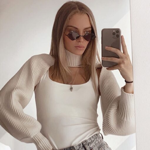 Casual Knitted Turtleneck Crop Top
