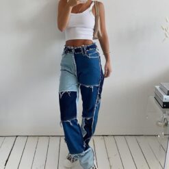 Baddie High Waisted Patchwork Jean