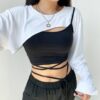 Fake 2 Pieces Asymmetrical Baddie Crop Top