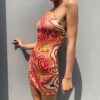 Baddie Wave Pattern Backless Halter Dress